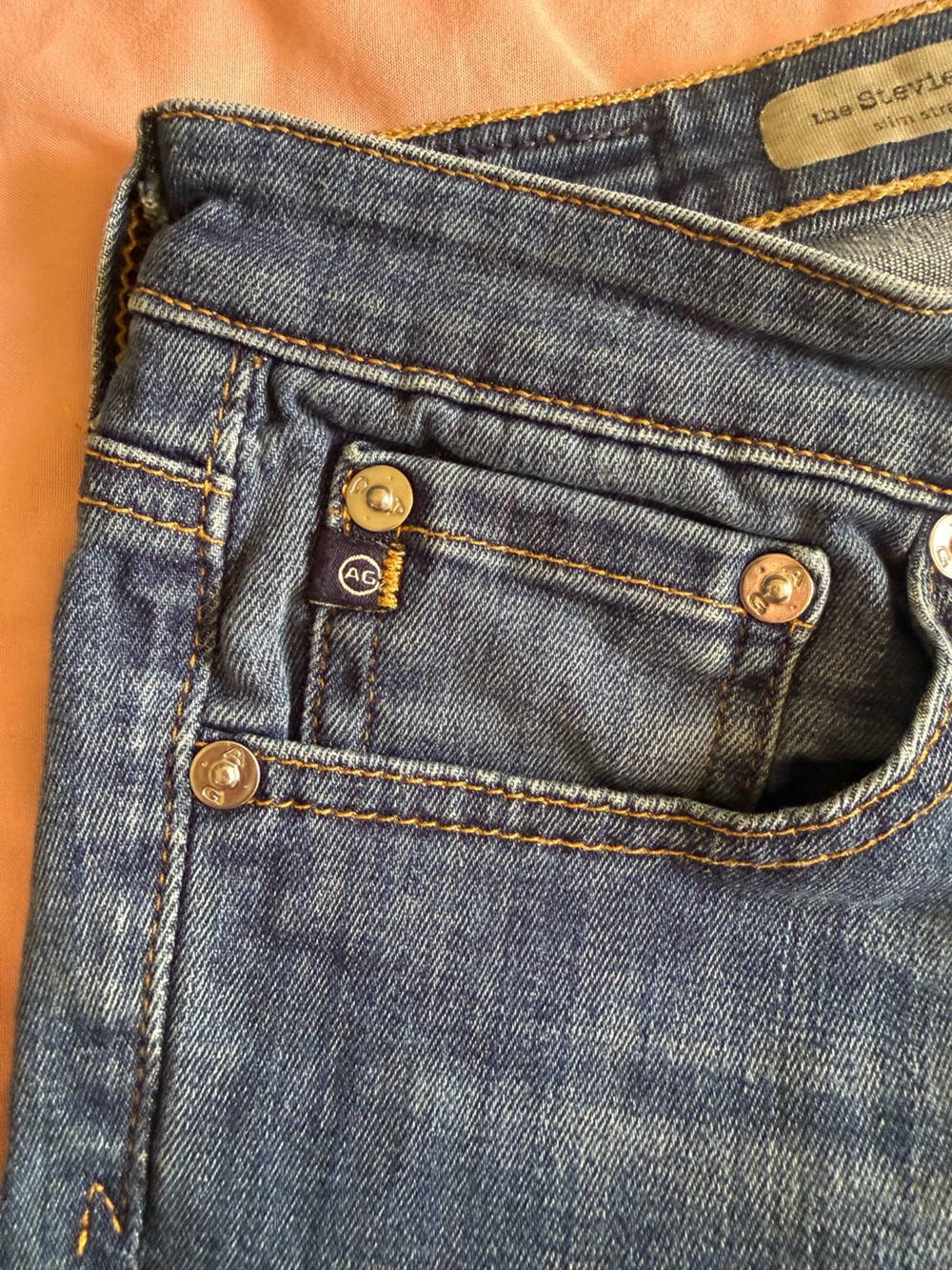 Ag Adriano Goldschmied Medium Blue Skinny Jeans with Multicolor Peace Embroidery - Picture 5 of 9